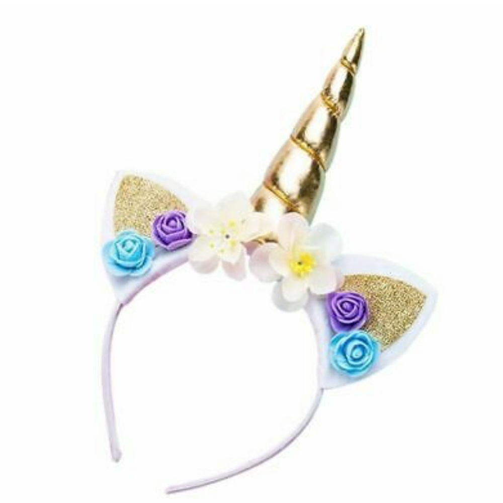 🦄 GOLD Unicorn Horn Flower Headband Caticorn Hair - Picture 1 of 5